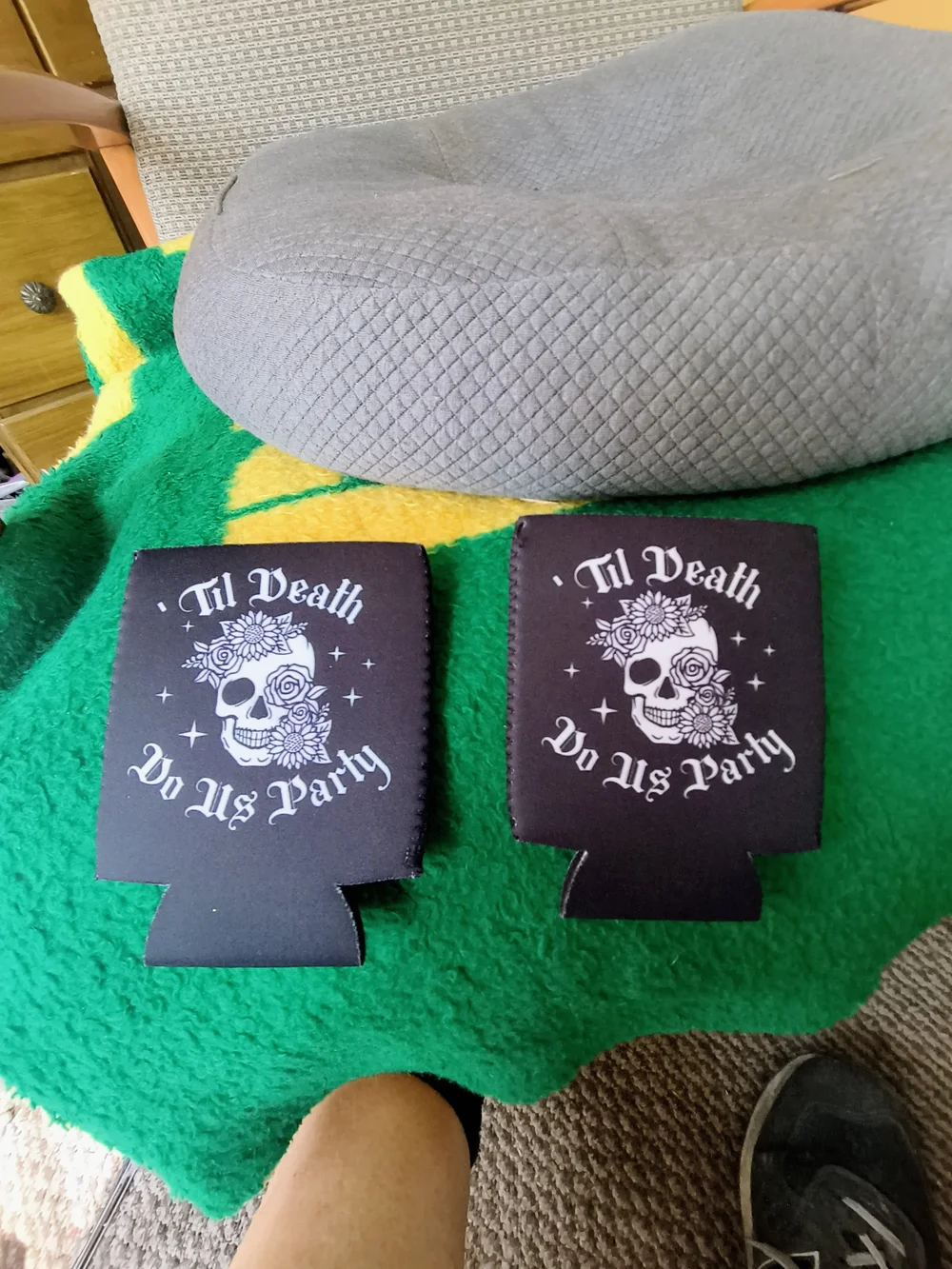 Black 'Til Death Do Us Party' Skull Can Cooler - Soda Or Beer Cans Set Of Two